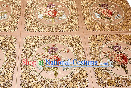 Chinese Traditional Khaki Brocade Fabric Asian Embroidery Peony Pattern Design Satin Cushion Silk Fabric Material