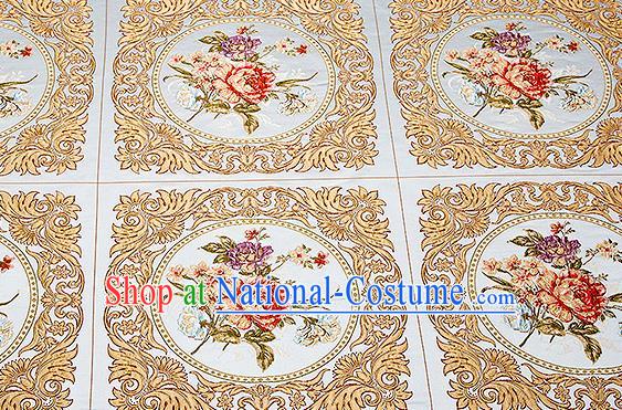 Chinese Traditional Blue Brocade Fabric Asian Embroidery Peony Pattern Design Satin Cushion Silk Fabric Material