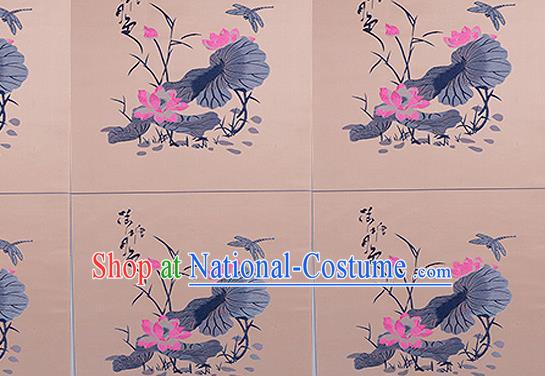 Chinese Traditional Khaki Brocade Fabric Asian Embroidery Lotus Pattern Design Satin Cushion Silk Fabric Material