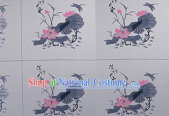 Chinese Traditional Grey Brocade Fabric Asian Embroidery Lotus Pattern Design Satin Cushion Silk Fabric Material