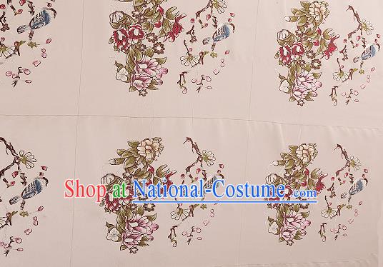 Chinese Traditional Beige Brocade Fabric Asian Embroidery Pattern Design Satin Cushion Silk Fabric Material