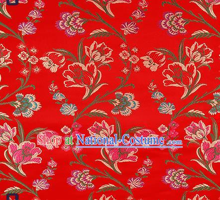 Traditional Chinese Red Brocade Drapery Classical Tulipa Pattern Design Satin Cheongsam Silk Fabric Material