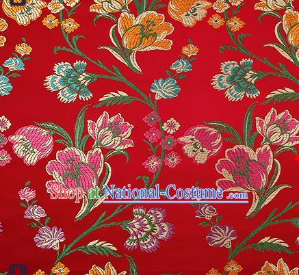 Traditional Chinese Purplish Red Brocade Drapery Classical Tulipa Pattern Design Satin Cheongsam Silk Fabric Material