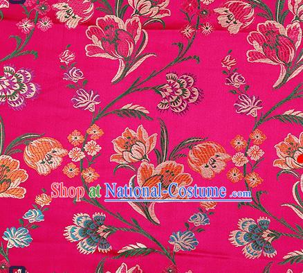 Traditional Chinese Rosy Brocade Drapery Classical Tulipa Pattern Design Satin Cheongsam Silk Fabric Material