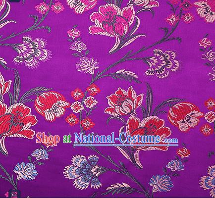 Traditional Chinese Purple Brocade Drapery Classical Tulipa Pattern Design Satin Cheongsam Silk Fabric Material