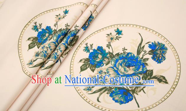 Traditional Chinese Brocade Drapery Classical Blue Peony Pattern Design Satin Cushion Silk Fabric Material