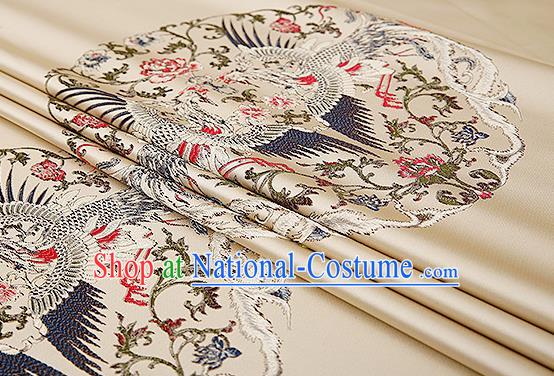 Traditional Chinese Beige Brocade Drapery Classical Phoenix Pattern Design Satin Cushion Silk Fabric Material