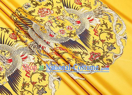 Traditional Chinese Yellow Brocade Drapery Classical Phoenix Pattern Design Satin Cushion Silk Fabric Material