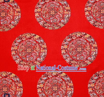 Asian Chinese Traditional Fabric Tang Suit Red Brocade Silk Material Classical Dragons Pattern Design Satin Drapery