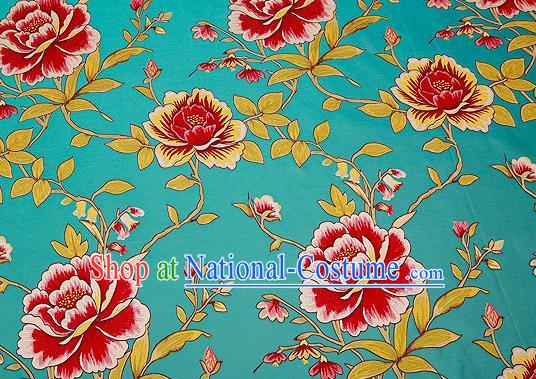 Traditional Chinese Green Satin Brocade Drapery Classical Embroidery Peony Pattern Design Cushion Silk Fabric Material