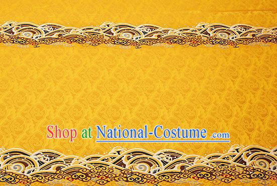 Traditional Chinese Yellow Satin Brocade Drapery Classical Embroidery Clouds Pattern Design Cushion Silk Fabric Material