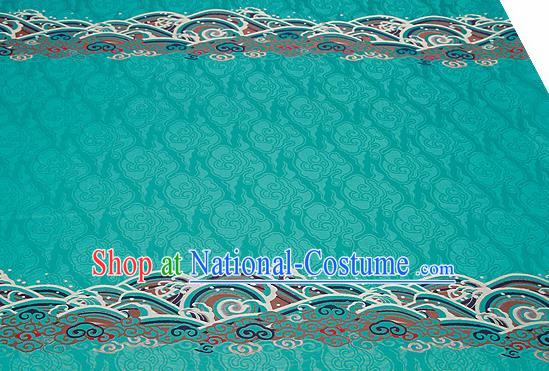 Traditional Chinese Blue Satin Brocade Drapery Classical Embroidery Clouds Pattern Design Cushion Silk Fabric Material