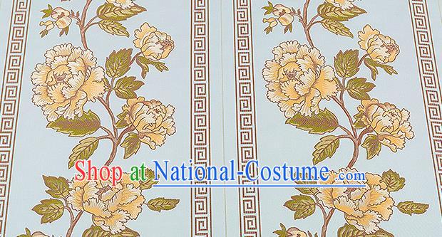 Traditional Chinese Classical Blue Satin Brocade Drapery Embroidery Peony Pattern Design Cushion Silk Fabric Material