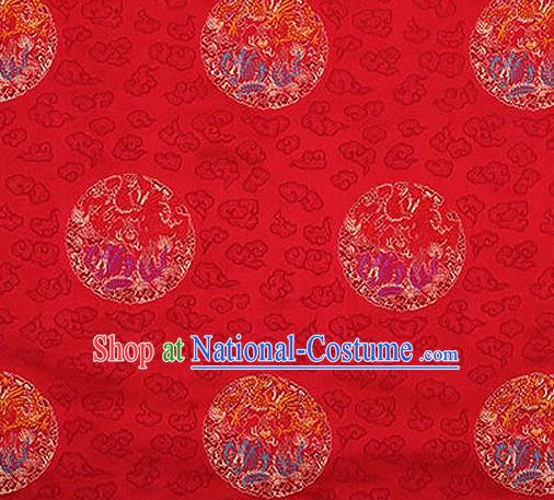 Traditional Chinese Tang Suit Silk Fabric Red Brocade Material Classical Round Dragons Pattern Design Satin Drapery