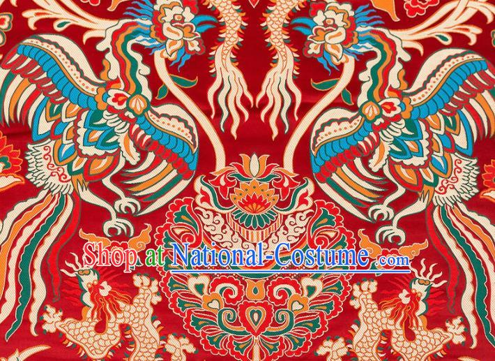 Asian Chinese Traditional Red Satin Fabric Tang Suit Nanjing Brocade Silk Material Classical Phoenix Dragon Pattern Design Drapery