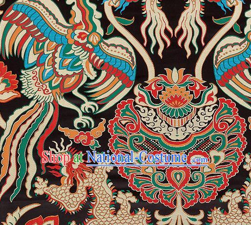 Asian Chinese Traditional Black Satin Fabric Tang Suit Nanjing Brocade Silk Material Classical Phoenix Dragon Pattern Design Drapery