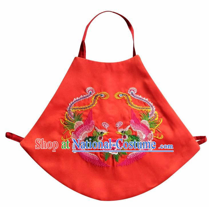 Chinese Classical Red Brocade Bellyband Traditional Baby Embroidered Double Phoenix Stomachers for Kids