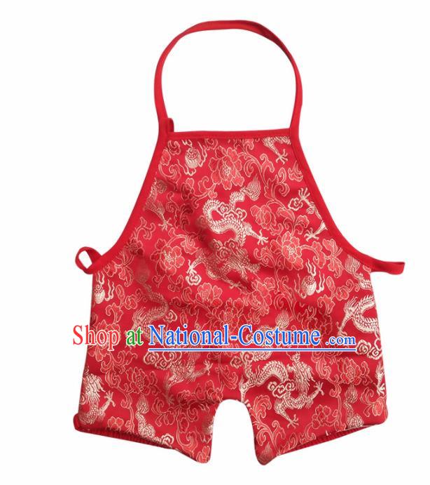 Chinese Classical Red Brocade Bellyband Traditional Baby Embroidered Dragons Pantyhose Stomachers for Kids