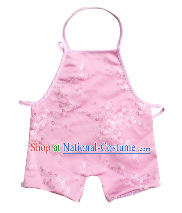 Chinese Classical Pink Brocade Bellyband Traditional Baby Embroidered Plum Blossom Pantyhose Stomachers for Kids