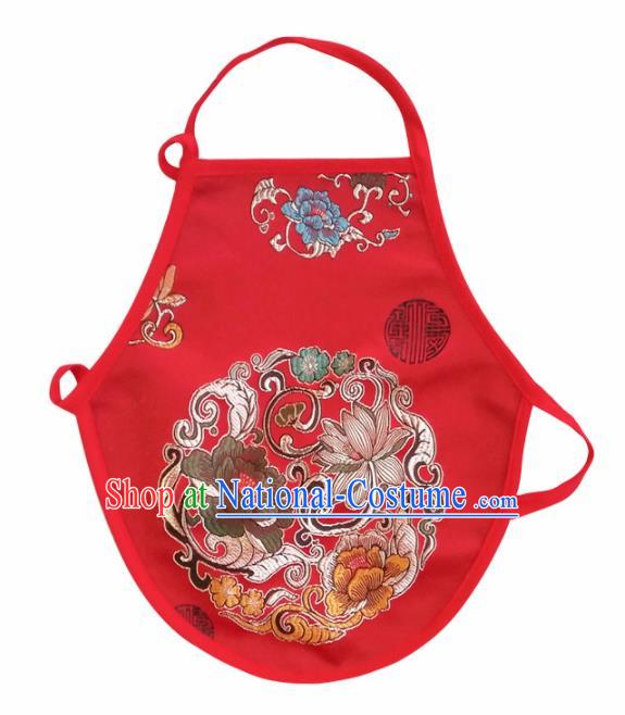 Chinese Classical Embroidered Peony Brocade Bellyband Traditional Baby Red Silk Stomachers for Kids