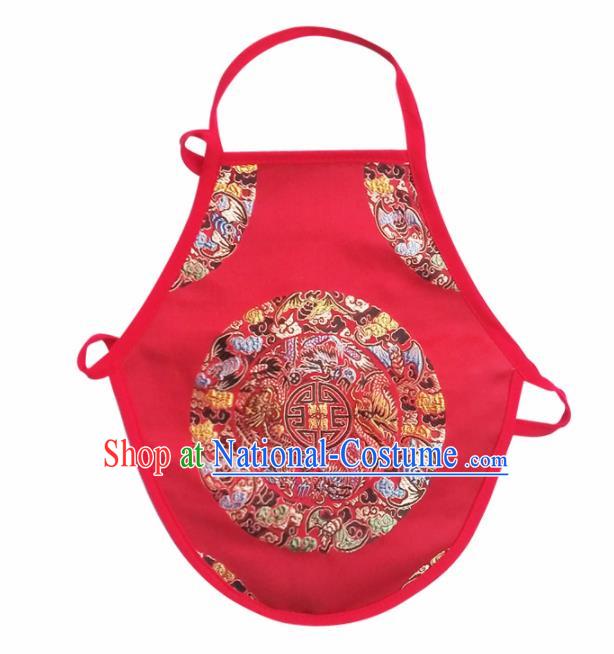 Chinese Classical Embroidered Dragons Brocade Bellyband Traditional Baby Red Silk Stomachers for Kids