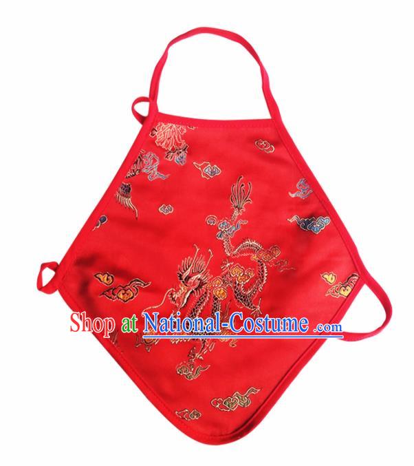 Chinese Classical Brocade Bellyband Traditional Baby Embroidered Dragon Red Silk Triangle Stomachers for Kids