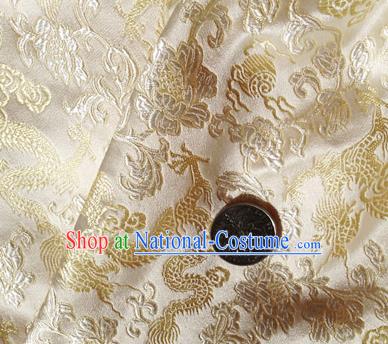 Asian Chinese Traditional Fabric White Satin Brocade Silk Material Classical Dragons Pattern Design Satin Drapery