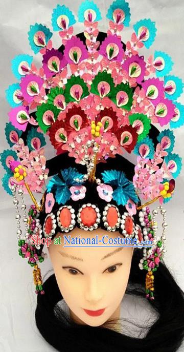 Chinese Traditional Folk Dance Blue Sequins Hair Accessories Ancient Peking Opera Diva Headwear for Women