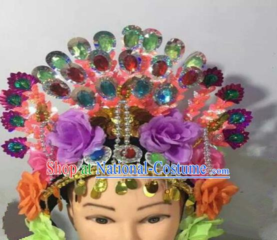 Chinese Traditional Folk Dance Purple Peony Hair Accessories Ancient Peking Opera Diva Headwear for Women