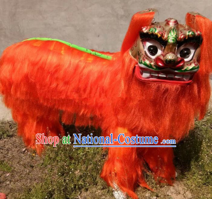 Chinese Traditional Lion Dance Orange Fur Costumes Spring Festival Lion Dance Props for Kids