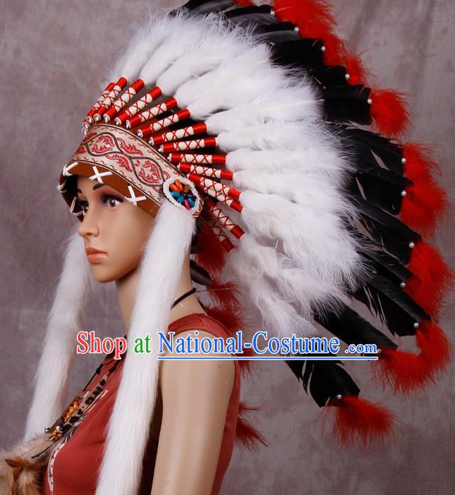 Halloween Donald Catwalks Deluxe White Feather Headdress Cosplay Apache Knight Feather Hat for Adults