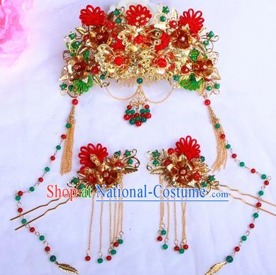 Chinese Traditional Handmade Wedding Phoenix Coronet Hair Accessories Ancient Bride Hairpins Complete Set for Women