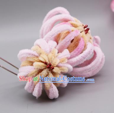 Chinese Traditional Handmade Hair Accessories Ancient Qing Dynasty Queen Pink Velvet Flower Hairpins for Women