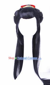 Traditional Chinese Drama Peri Wigs Sheath Ancient Swordswoman Handmade Chignon Hair Accessories for Women