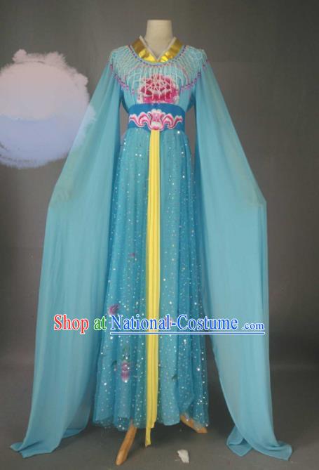 Chinese Traditional Peking Opera Princess Blue Costumes Ancient Fairy Dress for Adults