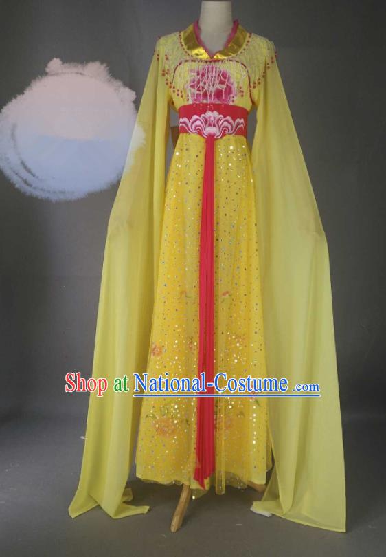 Chinese Traditional Peking Opera Princess Yellow Costumes Ancient Fairy Dress for Adults