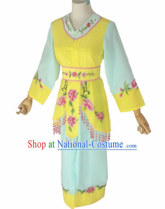 Chinese Traditional Peking Opera Costumes Ancient Maidservants Yellow Dress for Adults