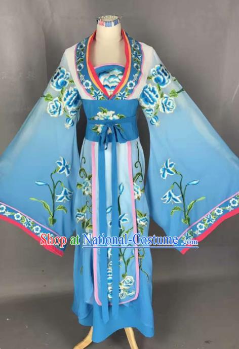 Chinese Traditional Peking Opera Actress Costumes Ancient Palace Princess Blue Dress for Adults