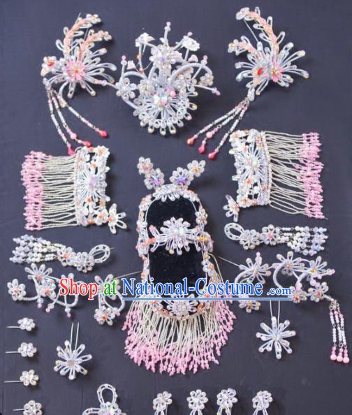 Chinese Traditional Peking Opera Diva Hair Accessories Ancient Princess Pink Hairpins Headwear for Adults