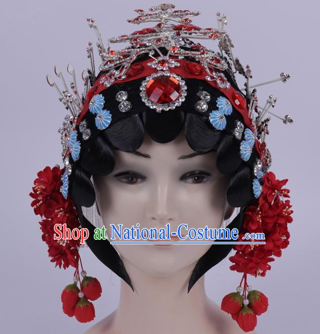 Chinese Traditional Peking Opera Diva Hair Accessories Ancient Princess Red Crystal Hairpins for Women