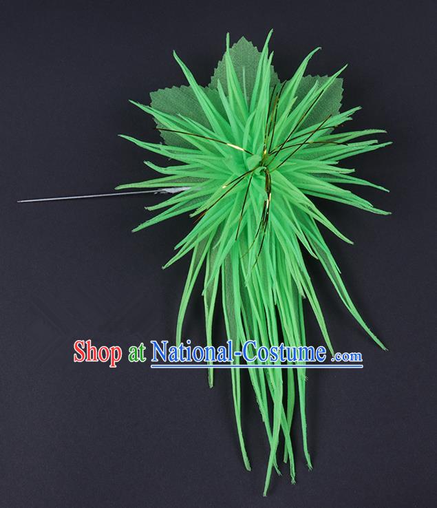 Chinese Traditional Peking Opera Hair Accessories Ancient Green Chrysanthemum Hairpins for Women