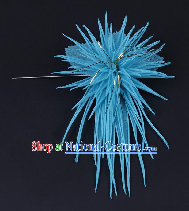 Chinese Traditional Peking Opera Hair Accessories Ancient Blue Chrysanthemum Hairpins for Women