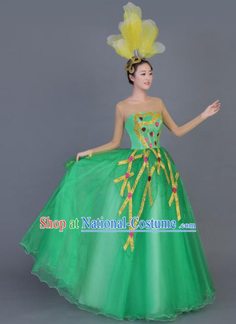 Professional Opening Dance Costume Stage Performance Flowers Green Dress for Women