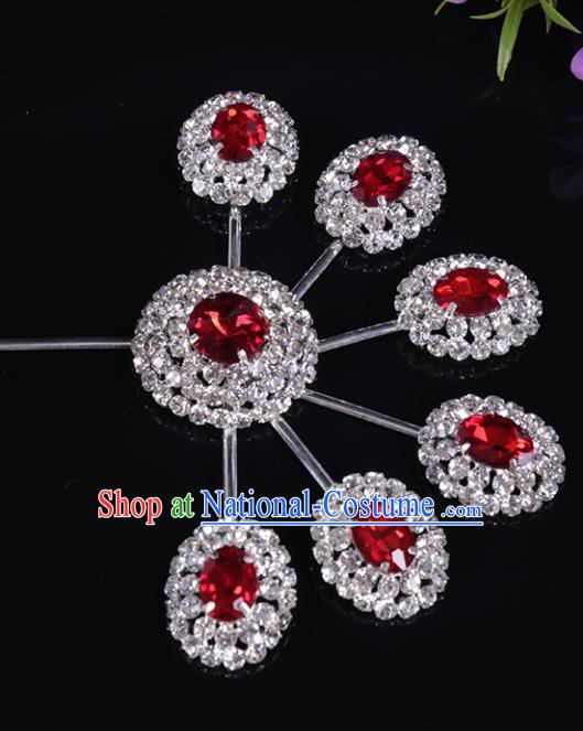 Chinese Traditional Peking Opera Diva Hair Accessories Red Crystal Hairpins for Women