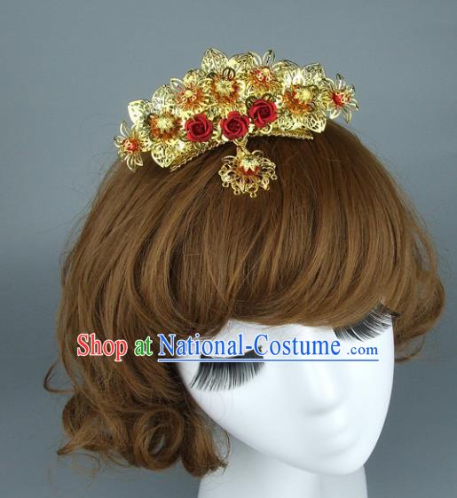 Top Grade Chinese Handmade Golden Hair Comb Traditional Bride Hair Accessories for Women