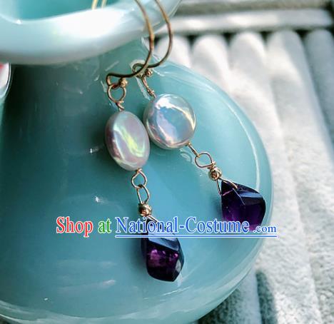 Top Grade Chinese Handmade Amethyst Earrings Traditional Bride Jewelry Accessories for Women