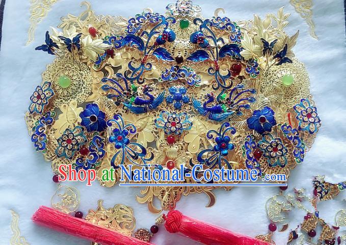 Handmade Chinese Ancient Blueing Hair Accessories Phoenix Coronet Hanfu Hairpins Complete Set for Women