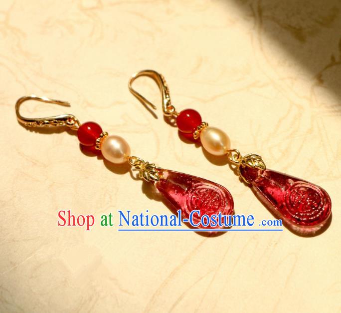 Traditional Chinese Handmade Ancient Red Crystal Earrings Accessories for Women