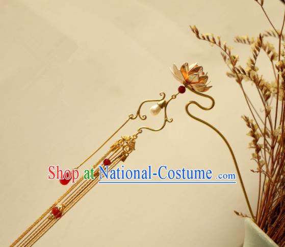 Chinese Traditional Handmade Lotus Tassel Hair Clip Hair Accessories Ancient Hairpins for Women