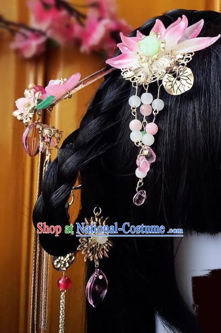 Chinese Handmade Ancient Lotus Hair Clip Palace Hair Accessories Hanfu Hairpins for Women